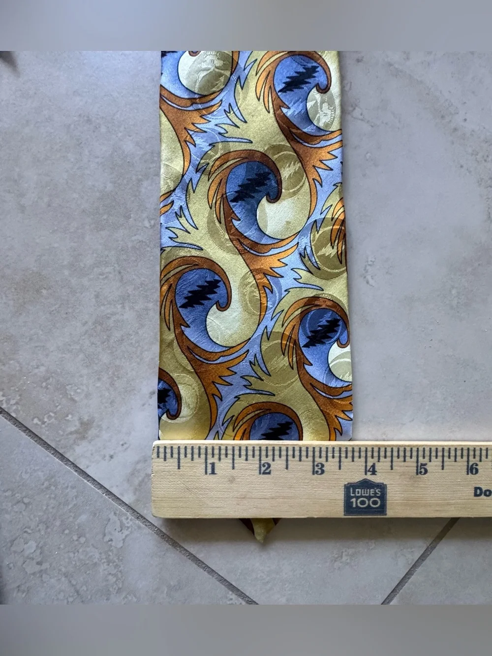 Grateful Dead Thirteen Points First Set Men's Yellow and Blue Tie 57” L X 3.75”W